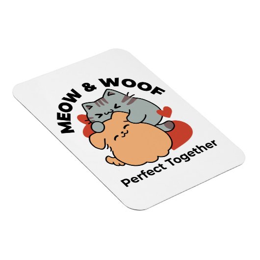 Adorable Cat and Dog Hug - Meow & Woof Design Magnet (Rechte Seite)
