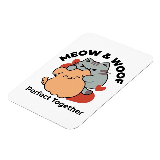 Adorable Cat and Dog Hug - Meow & Woof Design Magnet (Linke Seite)