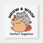 Adorable Cat and Dog Hug - Meow & Woof Design Magnet (Vorne)