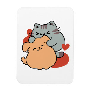 Adorable Cat and Dog Hug - Meow & Woof Design Magnet