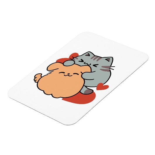 Adorable Cat and Dog Hug - Meow & Woof Design Magnet (Linke Seite)