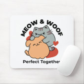 Adorable Cat and Dog Hug - Meow & Woof Design Mousepad (Mit Mouse)