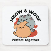 Adorable Cat and Dog Hug - Meow & Woof Design Mousepad (Vorne)