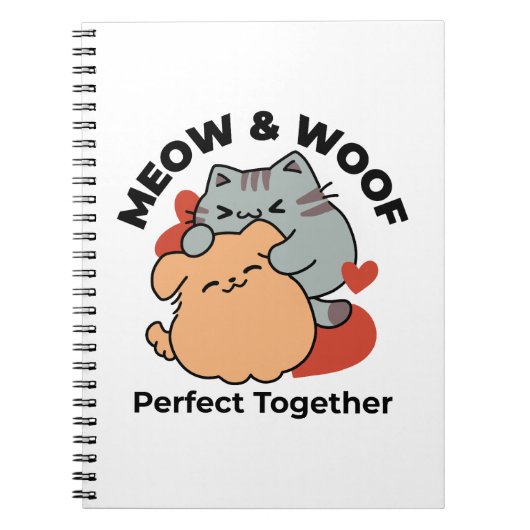 Adorable Cat and Dog Hug - Meow & Woof Design Notizblock (Vorderseite)