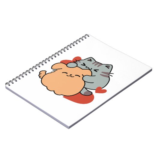Adorable Cat and Dog Hug - Meow & Woof Design Notizblock (Linke Seite)