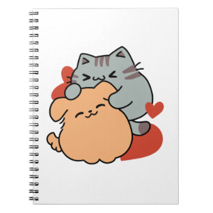 Adorable Cat and Dog Hug - Meow & Woof Design Notizblock