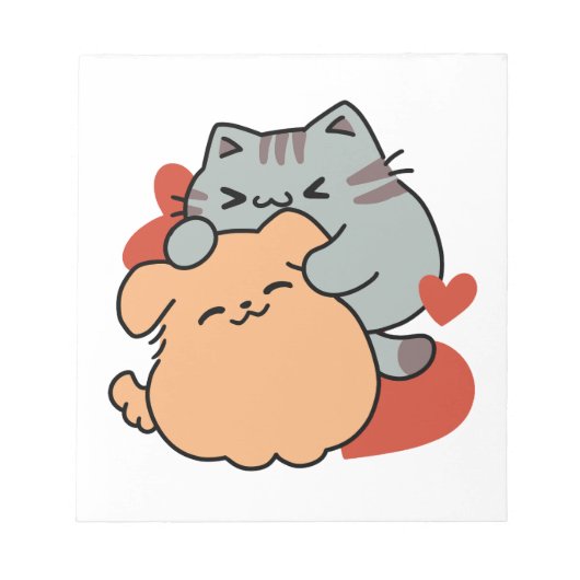 Adorable Cat and Dog Hug - Meow & Woof Design Notizblock (Vorderseite)