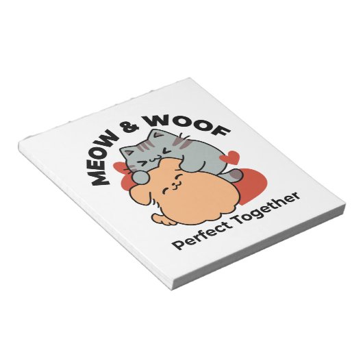 Adorable Cat and Dog Hug - Meow & Woof Design Notizblock (angewinkelt)