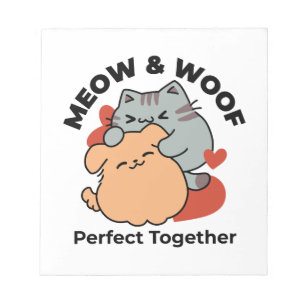 Adorable Cat and Dog Hug - Meow & Woof Design Notizblock