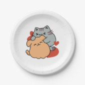 Adorable Cat and Dog Hug - Meow & Woof Design Pappteller (Vorderseite)