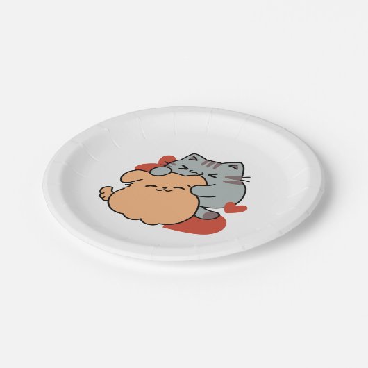 Adorable Cat and Dog Hug - Meow & Woof Design Pappteller (Schrägansicht)