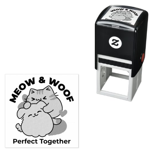 Adorable Cat and Dog Hug - Meow & Woof Design Permastempel (Beispiel)