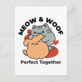 Adorable Cat and Dog Hug - Meow & Woof Design Postkarte (Vorderseite)