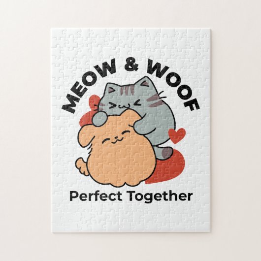 Adorable Cat and Dog Hug - Meow & Woof Design Puzzle (Vertikal)