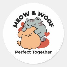 Adorable Cat and Dog Hug - Meow & Woof Design Runder Aufkleber