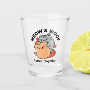Adorable Cat and Dog Hug - Meow & Woof Design Schnapsglas