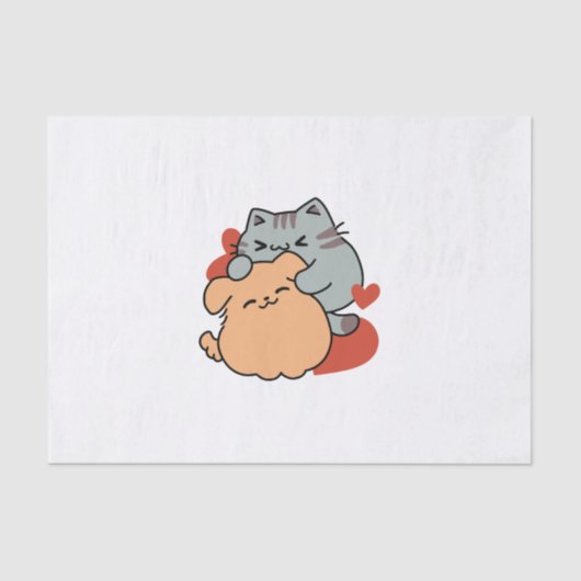Adorable Cat and Dog Hug - Meow & Woof Design Seidenpapier (Vorderseite)