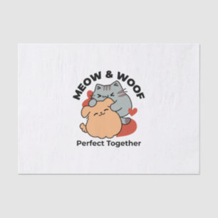 Adorable Cat and Dog Hug - Meow & Woof Design Seidenpapier