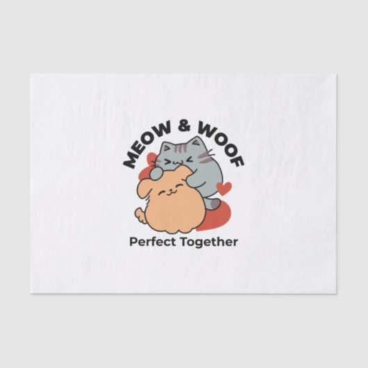 Adorable Cat and Dog Hug - Meow & Woof Design Seidenpapier (Vorderseite)