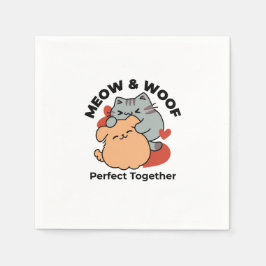 Adorable Cat and Dog Hug - Meow & Woof Design Serviette