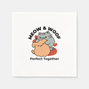 Adorable Cat and Dog Hug - Meow & Woof Design Serviette