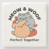 Adorable Cat and Dog Hug - Meow & Woof Design Steinuntersetzer (Vorderseite)