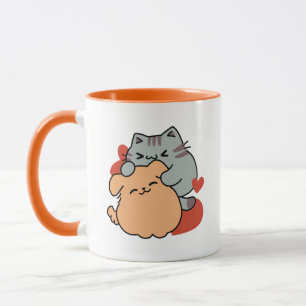 Adorable Cat and Dog Hug - Meow & Woof Design Tasse