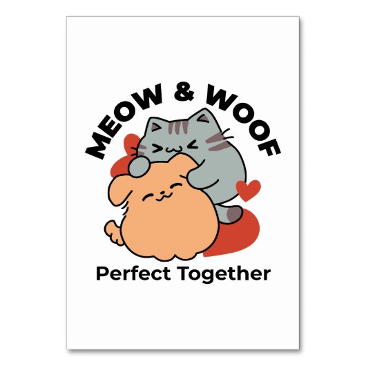 Adorable Cat and Dog Hug - Meow & Woof Design Tischnummer (Vorderseite)