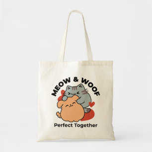 Adorable Cat and Dog Hug - Meow & Woof Design Tragetasche