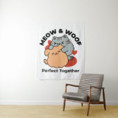 Adorable Cat and Dog Hug - Meow & Woof Design Wandteppich (Beispiel)