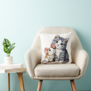Adorable Cat and Mouse friendship best friends Kissen