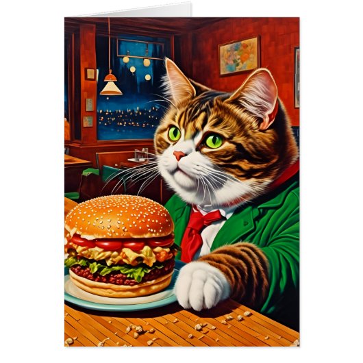 Adorable Cat bei einem Vintagen Diner Cheeseburger (Vorne)