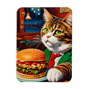 Adorable Cat bei einem Vintagen Diner Cheeseburger Magnet