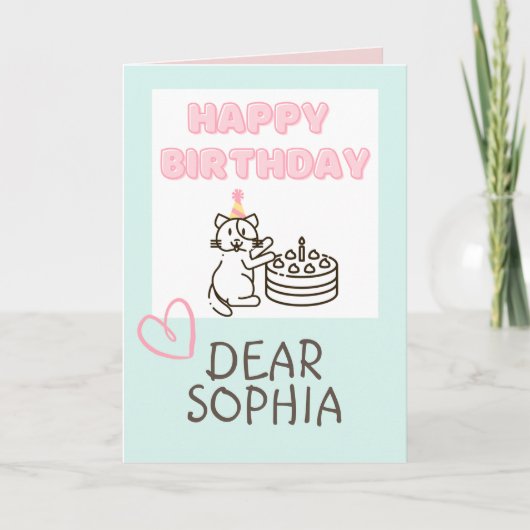 Adorable Cat&Cake Happy Birthday Card Karte (Vorderseite)
