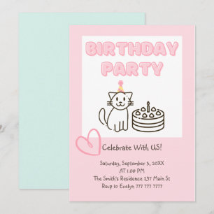 Adorable Cat&Cake zum Geburtstag Einladung