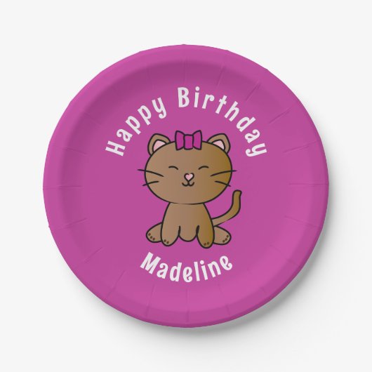 Adorable Cat Cartoon Personalisiert Sonne Geburtst Pappteller (Vorderseite)