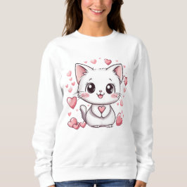 Adorable Cat Cartoon Sweatshirt mit Herzdesign