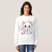 Adorable Cat Cartoon Sweatshirt mit Herzdesign (Vorne ganz)