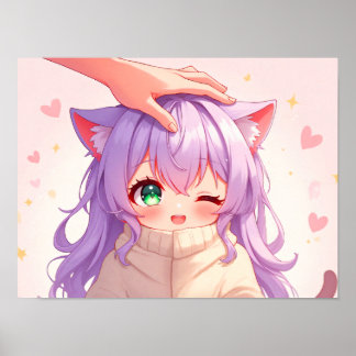 Adorable Cat-Eared Girl and Pastel Hair Poster