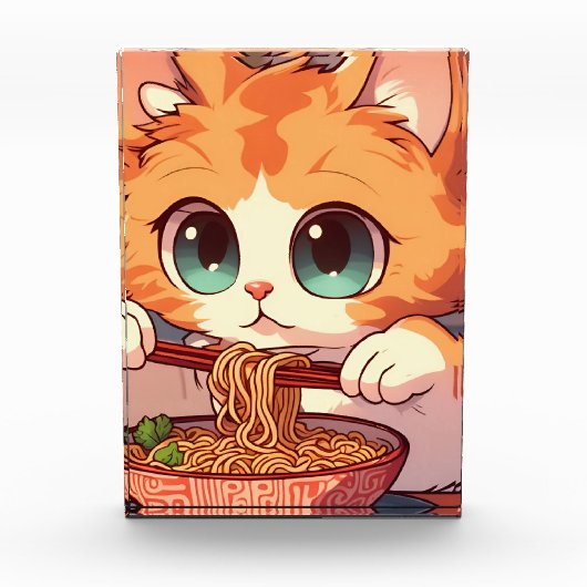 Adorable Cat Eating Ramen Fotoblock (Vorderseite)