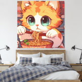 Adorable Cat Eating Ramen Leinwanddruck (Insitu (Schlafzimmer))