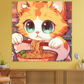 Adorable Cat Eating Ramen Leinwanddruck (Insitu (Wohnzimmer))