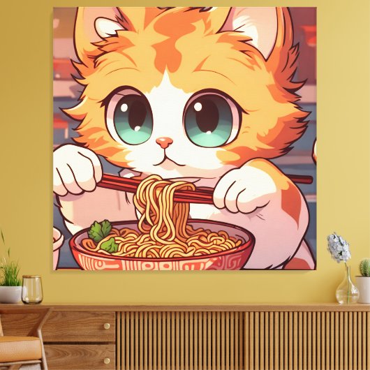 Adorable Cat Eating Ramen Leinwanddruck (Insitu (Wohnzimmer))