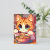 Adorable Cat Eating Ramen Noodles Postkarte (Stehend Vorderseite)