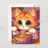 Adorable Cat Eating Ramen Noodles Postkarte (Vorne/Hinten)
