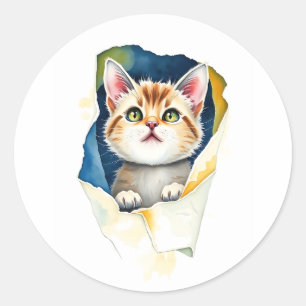 Adorable Cat: Ein puristisches Design der Farbe 🐾 Runder Aufkleber