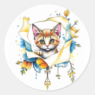 Adorable Cat: Ein puristisches Design der Farbe 🐾 Runder Aufkleber