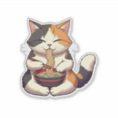 Adorable Cat Enjoying Ramen Aufkleber (Vorderseite)