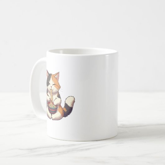 Adorable Cat Enjoying Ramen Kaffeetasse (Vorderseite Links)