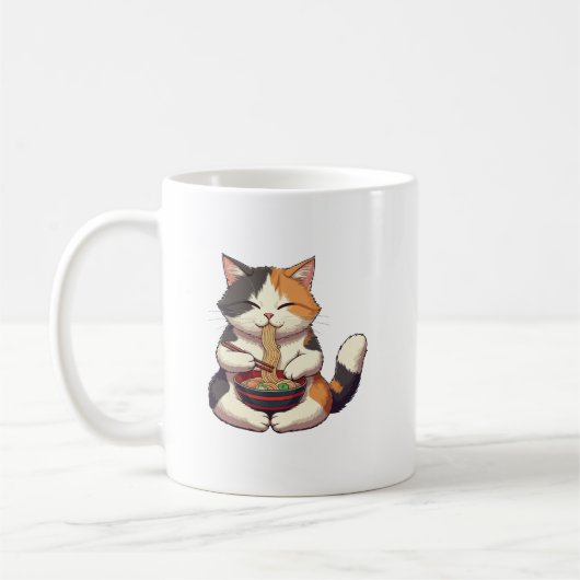 Adorable Cat Enjoying Ramen Kaffeetasse (Links)